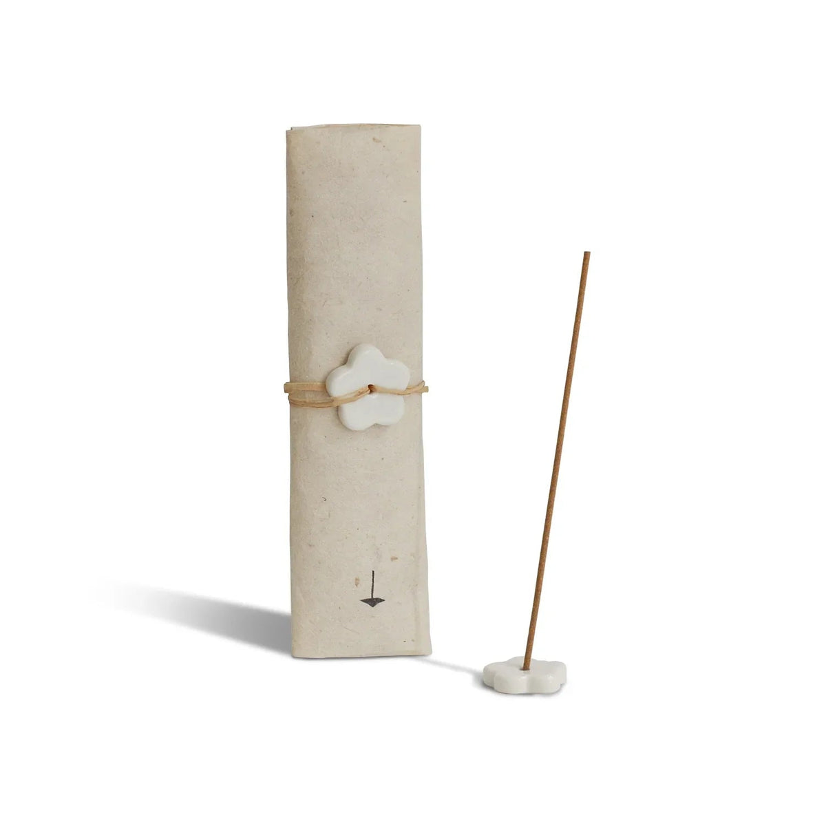 Cedar & Myrrh Palo Santo Incense Stick Set with its flower-shaped ceramic holder
