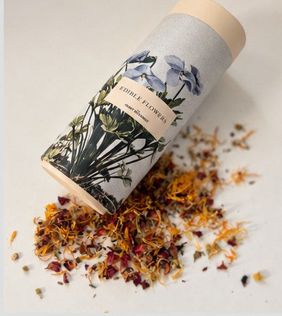 The Quiet Botanist Edible Flower Blend, the canister with petals