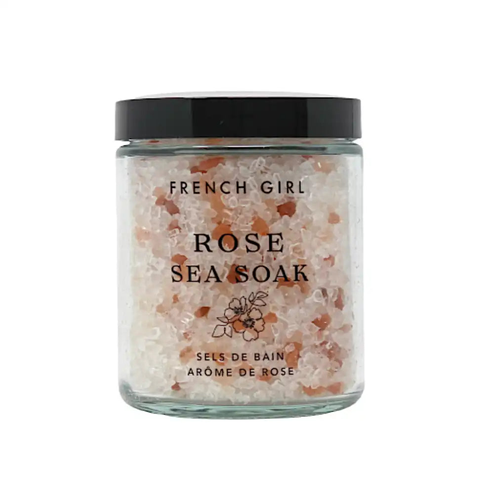 French Girl rose bath salts in a glass jar