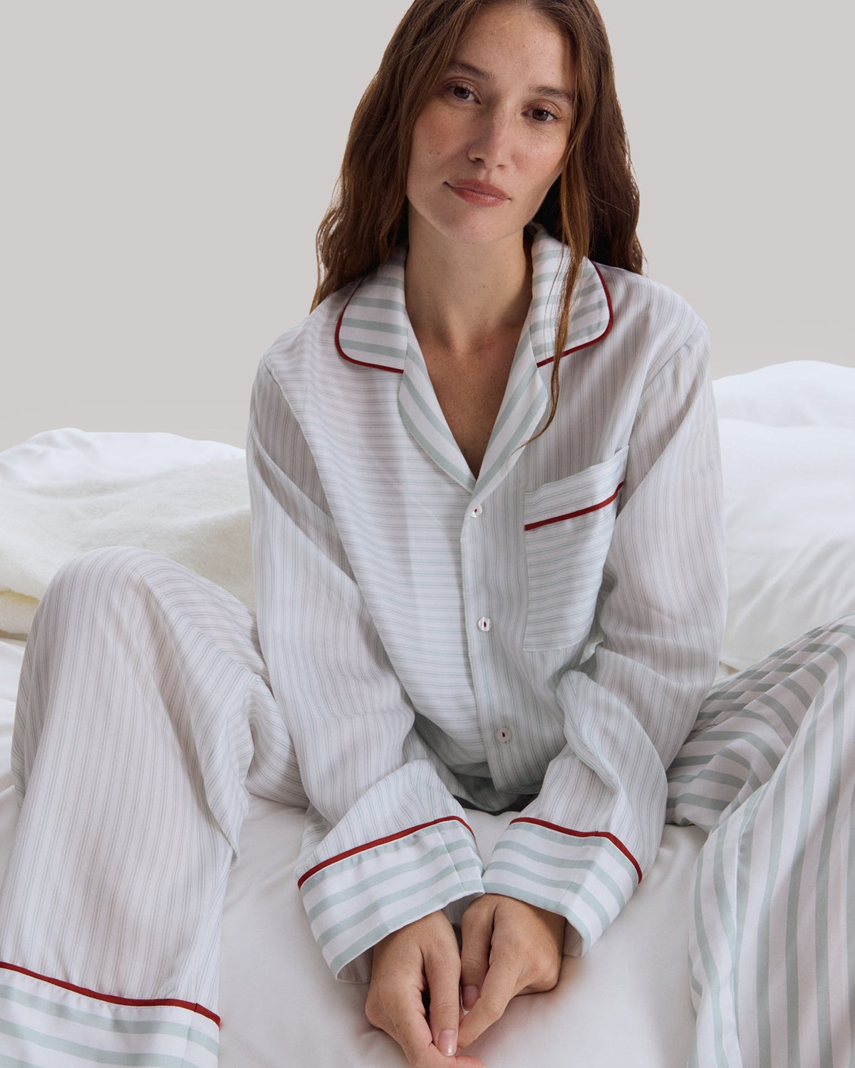 Sunday Citizen Mare Silky Lyocell Long Pajama Set in Misty Blue