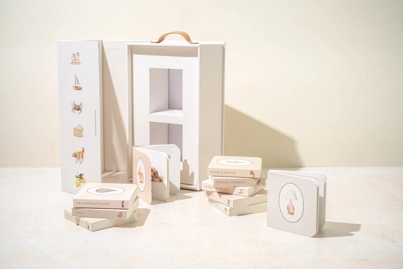 Our Very Little Library board book set in its slipcase, the anchor of The Welcome