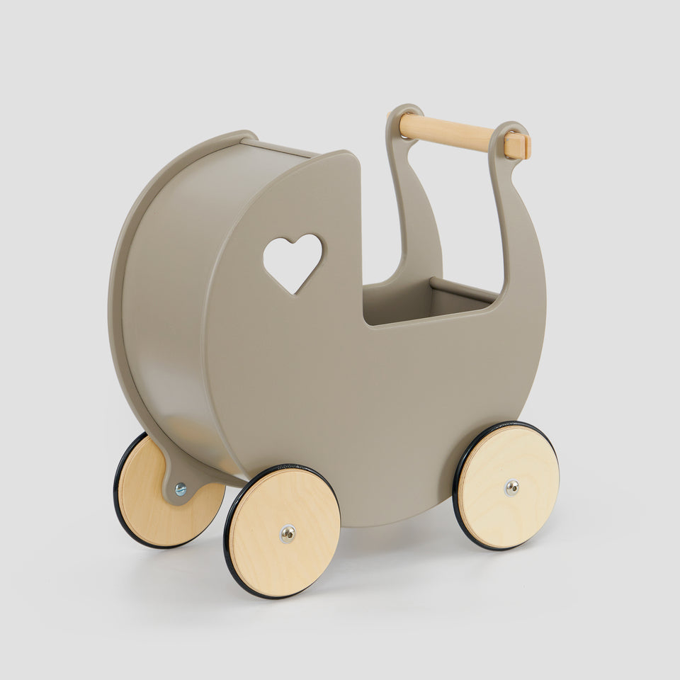 Moover traditional wooden doll stroller in warm grey