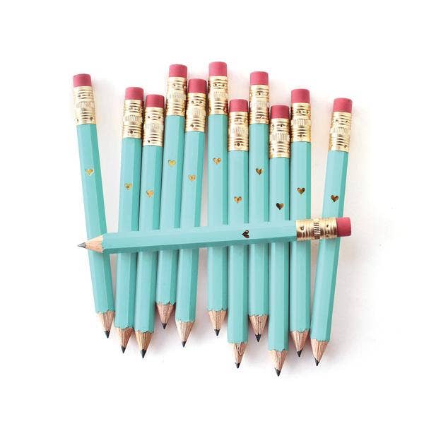 Mini Gold Heart - Teal Mini Pencils