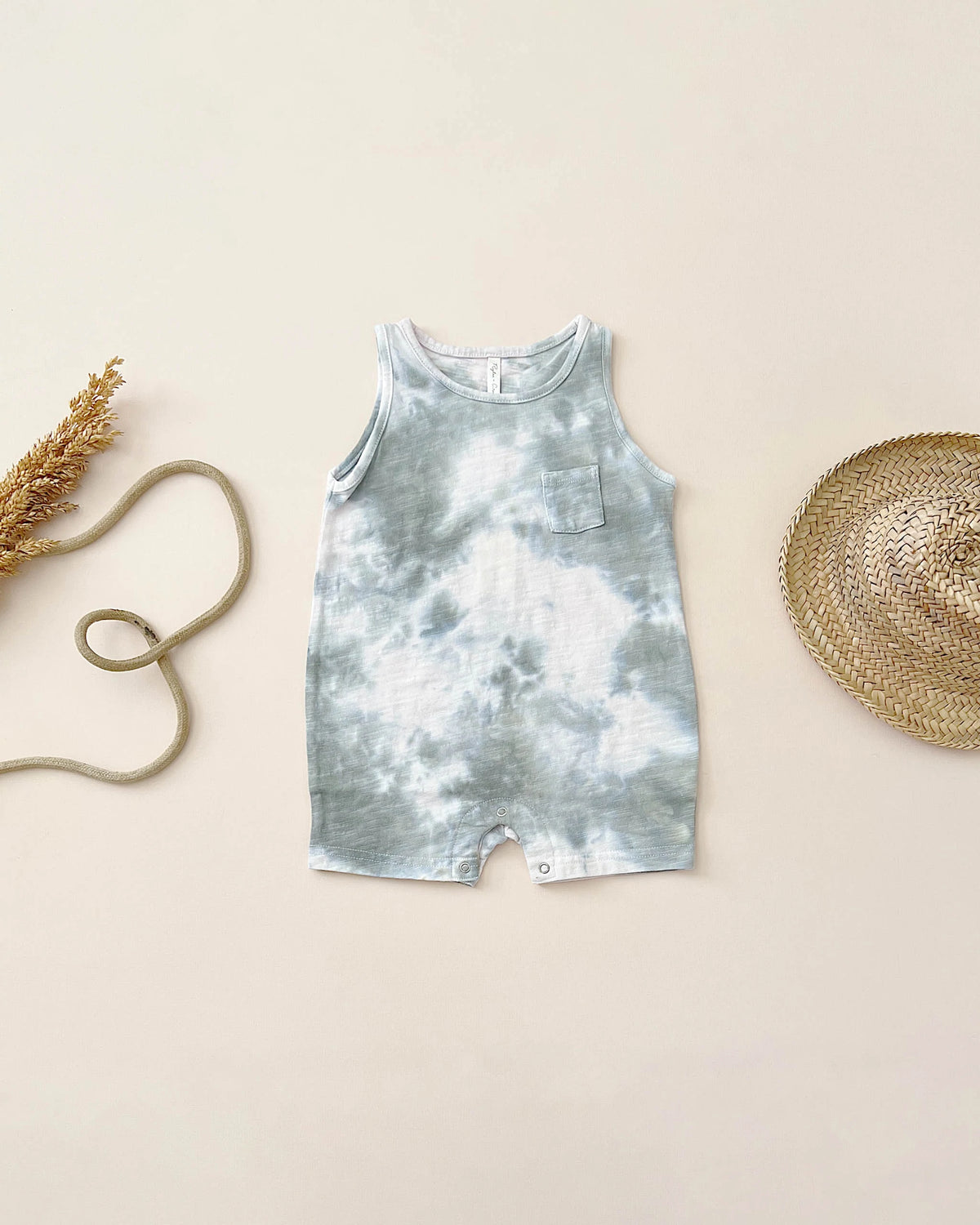 Sleeveless Romper, Aqua Tie Dye