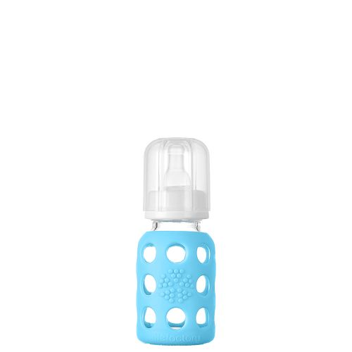 4oz Glass Baby Bottle - Stage 1 Nipple, Stopper, and Cap: Sky