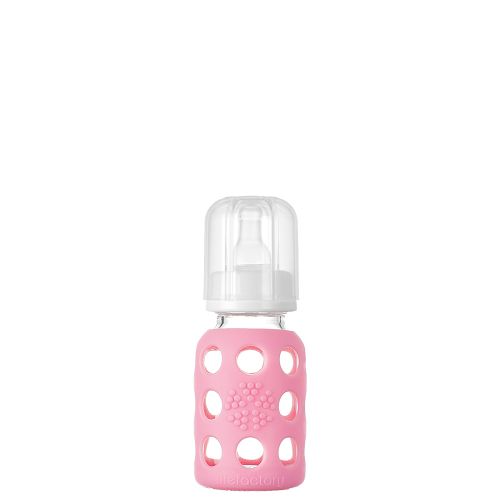 4oz Glass Baby Bottle - Stage 1 Nipple, Stopper, and Cap: Pink