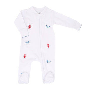 Embroidered Whale/Lobster Nautical Zipper Romper