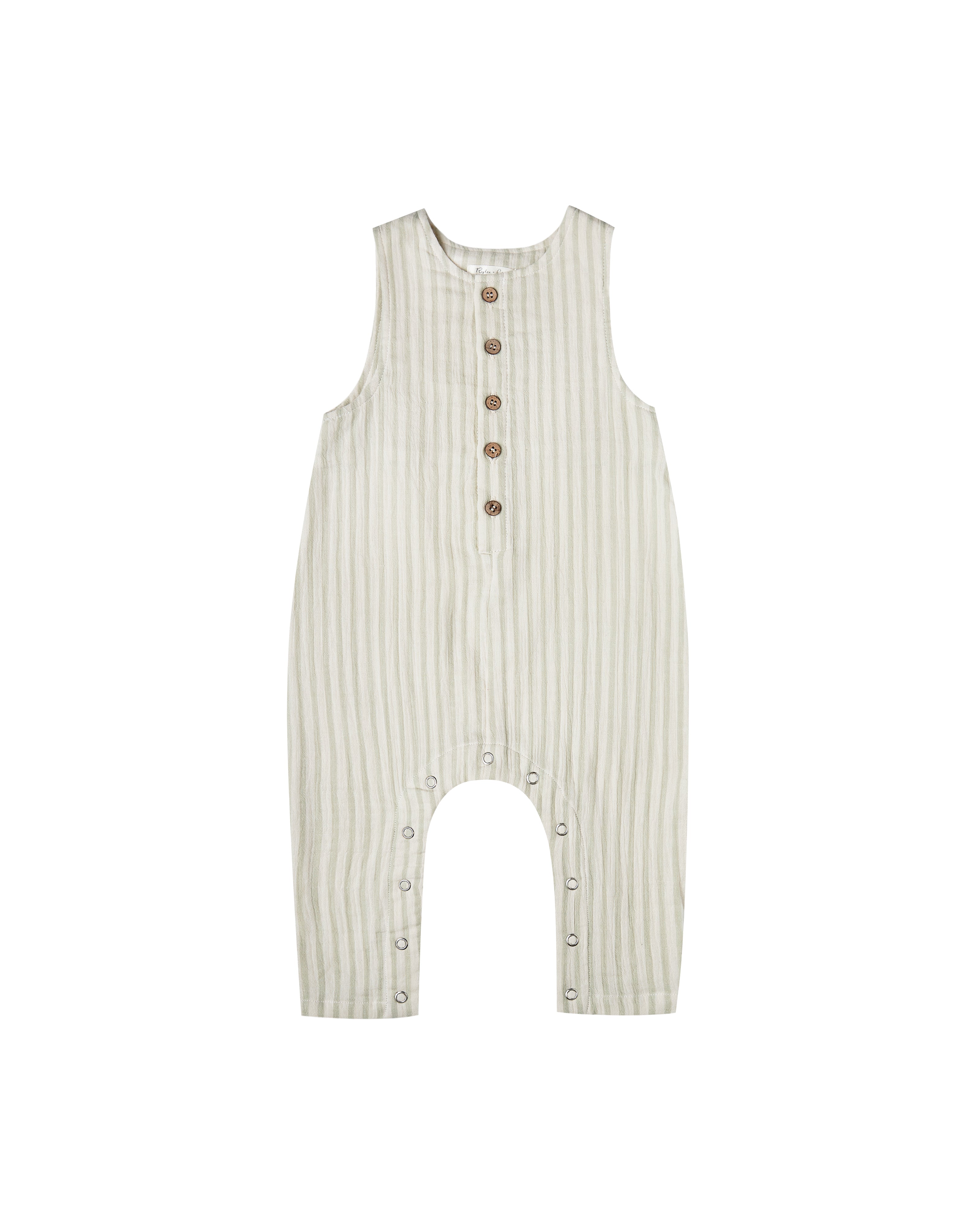 Striped Button Jumpsuit Sage-Ivory