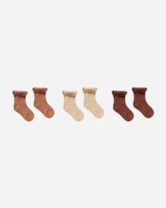 lace trim socks | terracotta, shell, redwood