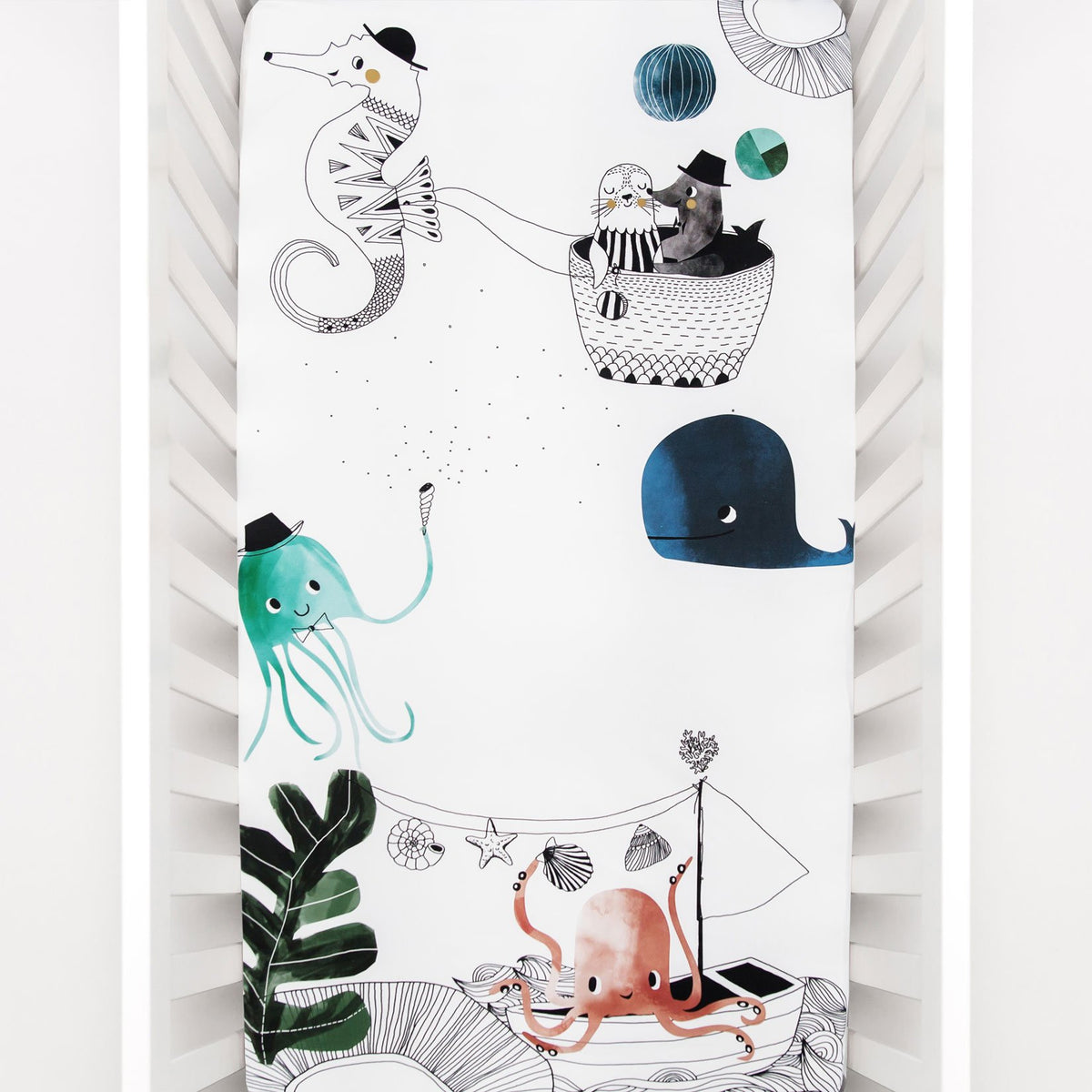 Rookie Humans Cotton Sateen Crib Sheet: Underwater Love
