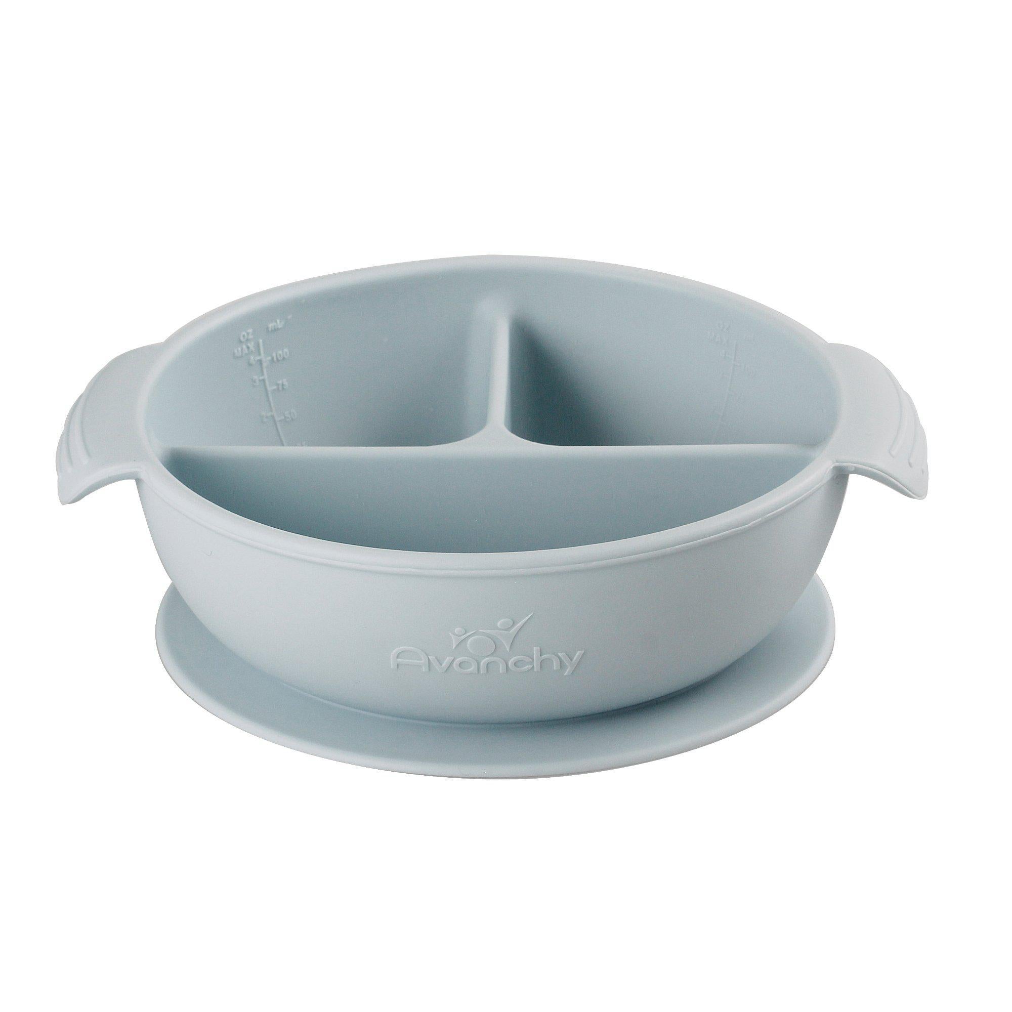 Silicone Suction Divided Baby Bowl + Lid Gray