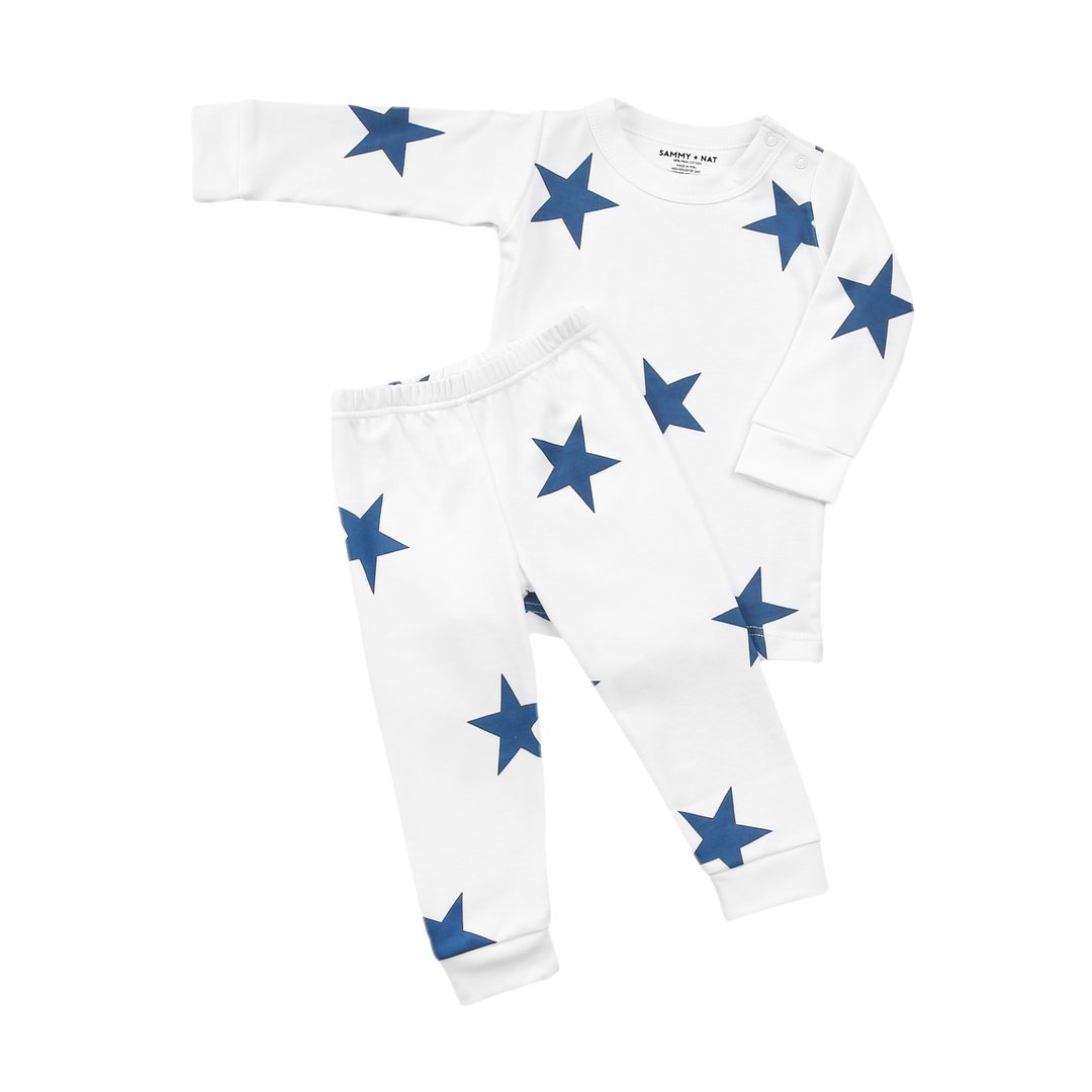 Bold Star Pima Pajama Set - Navy