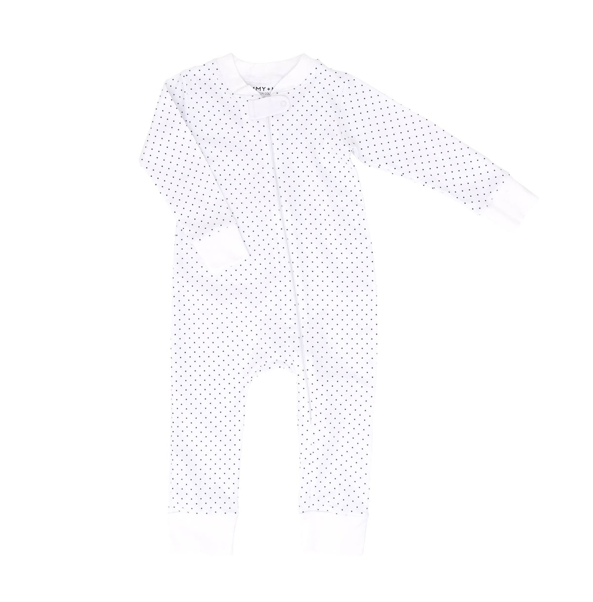 Classic Dots Zipper Romper in Blue