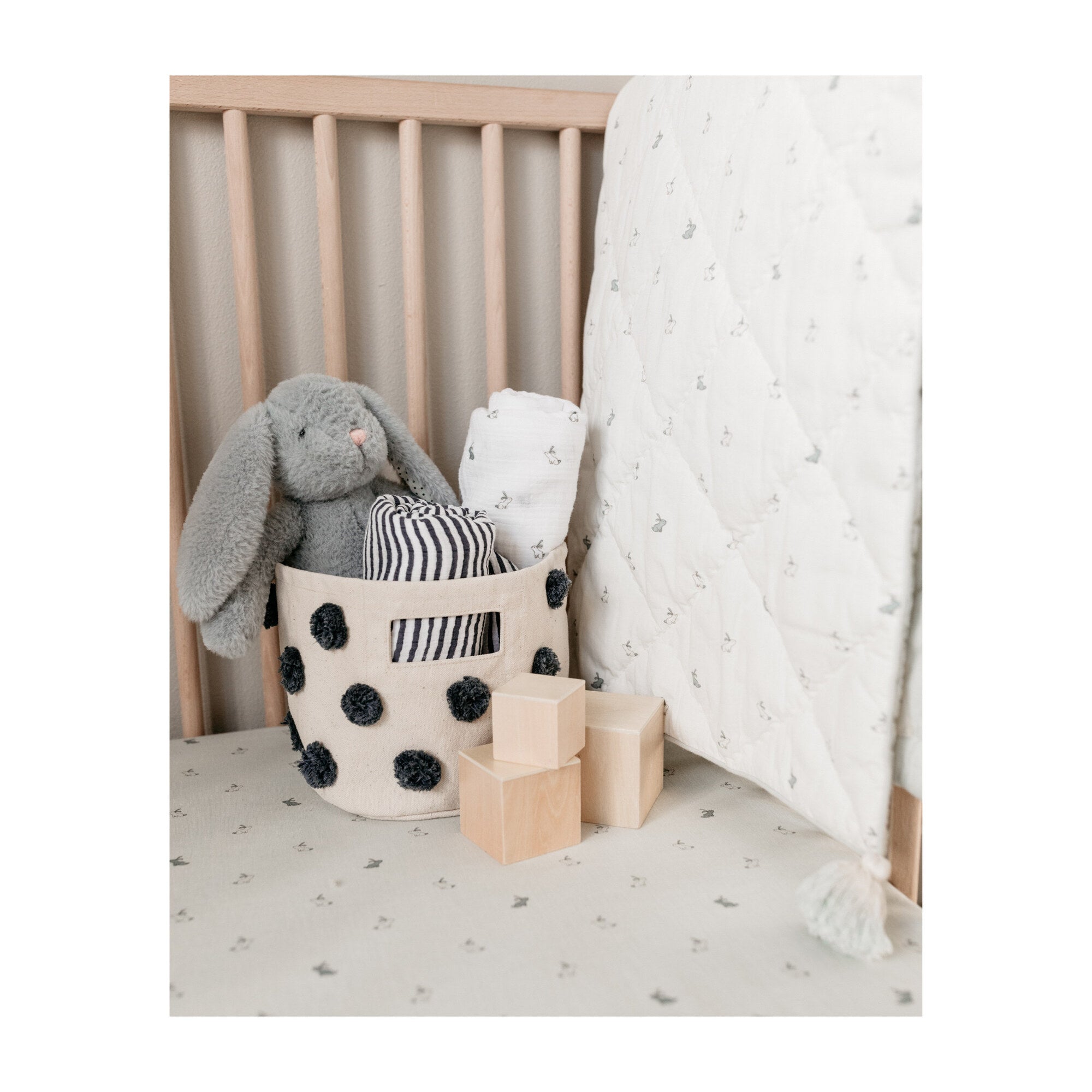 Woven Chambray Crib Sheet - Hatchling Bunny