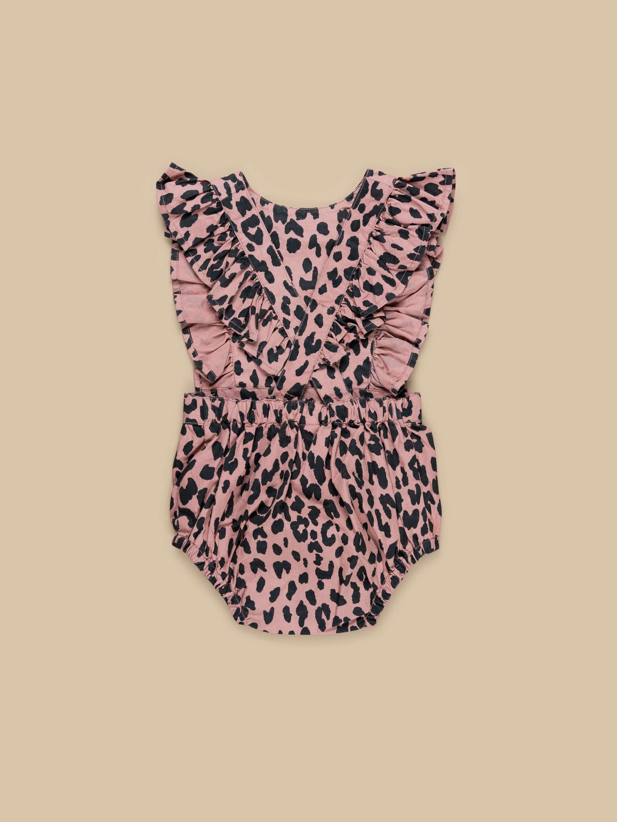 Leopard Frill Playsuit - Dusty Rose