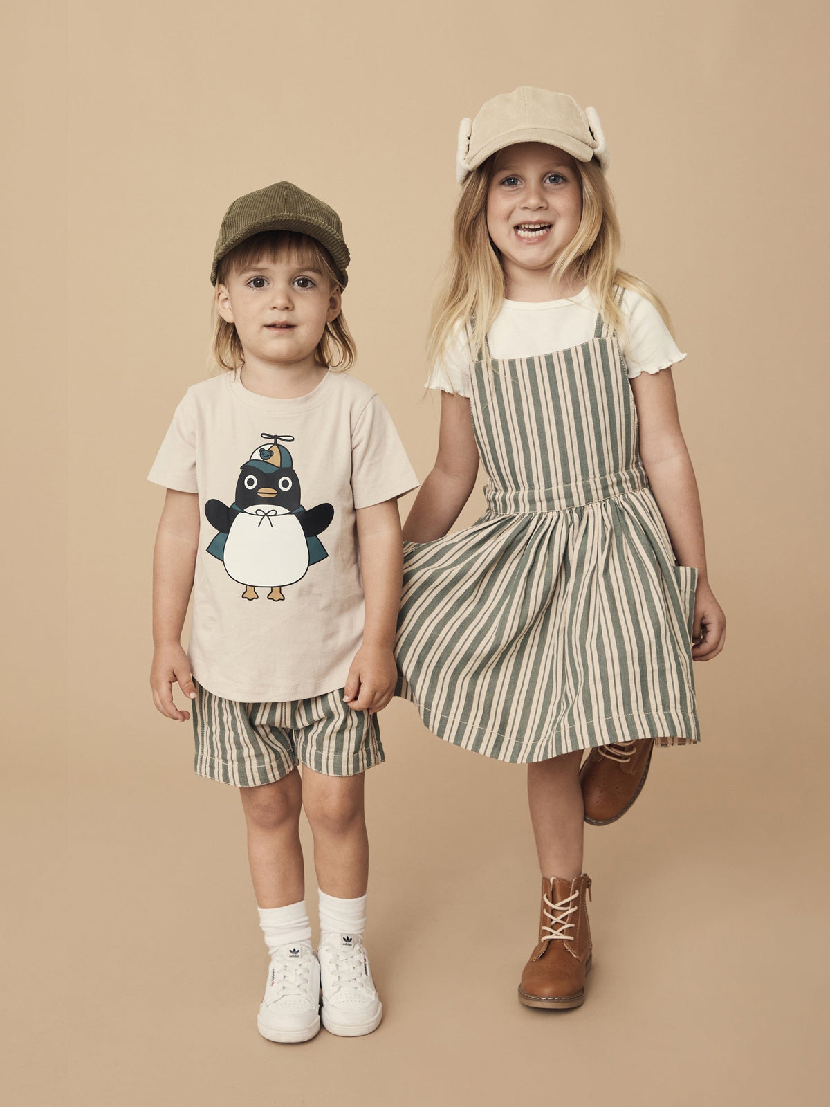 Stripe Reversible Pinafore - Light Spruce + Amber Stripe