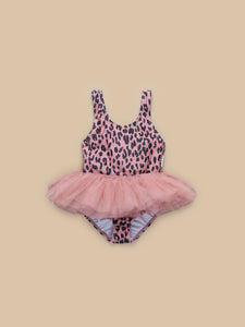 Leopard Ballet Swimsuit- Dusty Rose