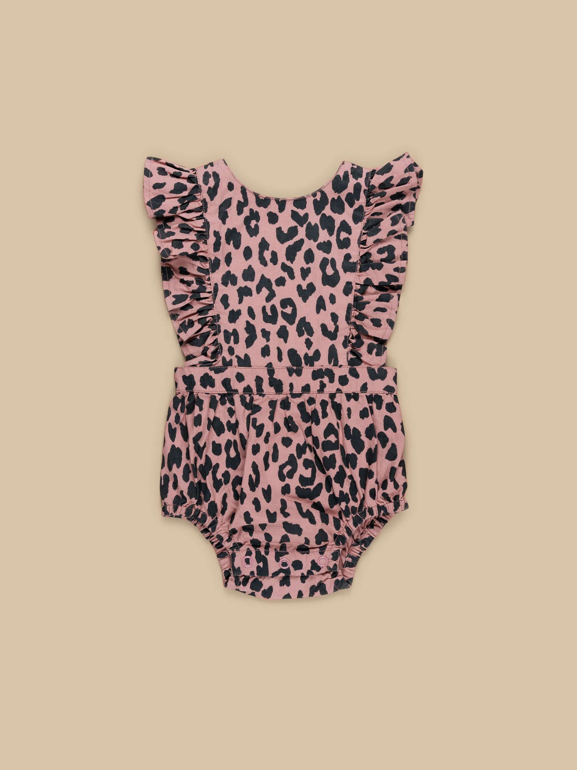 Leopard Frill Playsuit - Dusty Rose