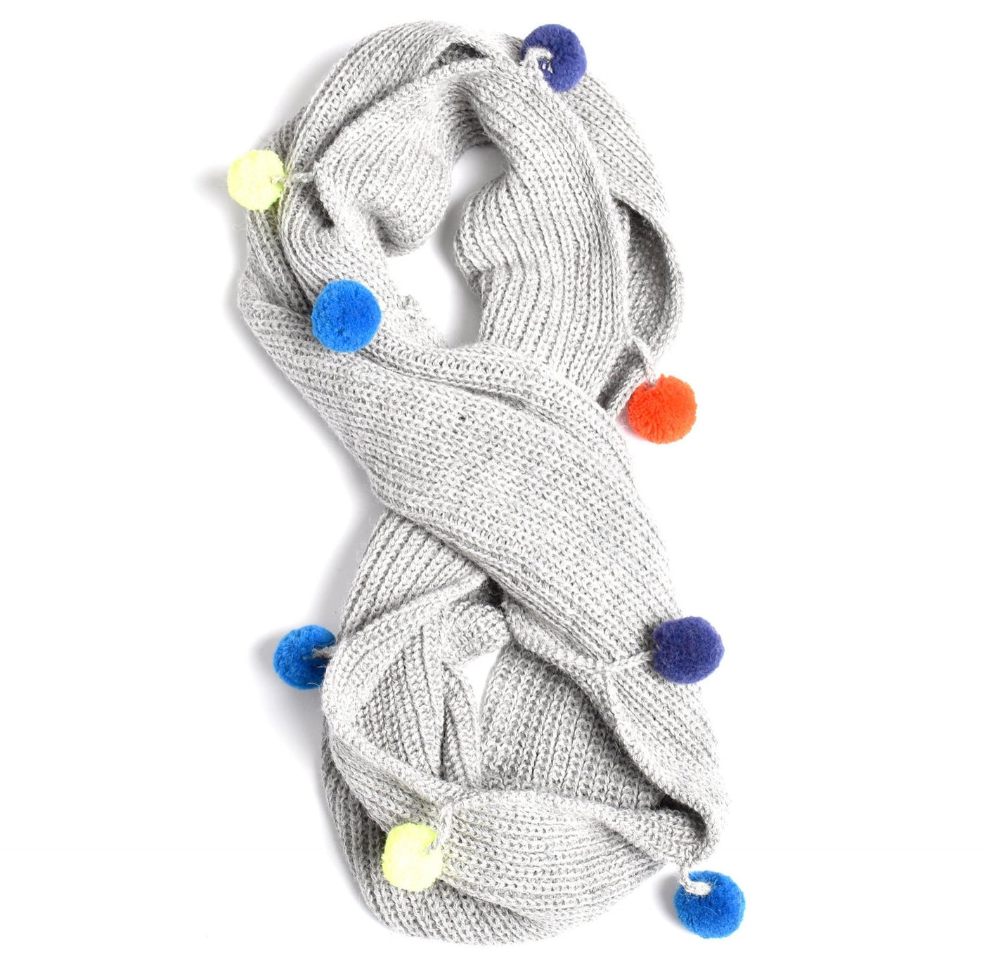 Double Wrap Infinity Pom Scarf Grey