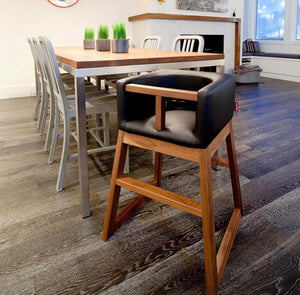 Tavo High Chair- Black Bonded Leather & Walnut Base